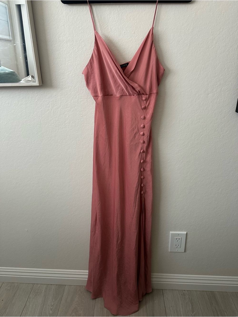 Zara Women’s Dusty Rose Slip Maxi Dress with Button-Detail